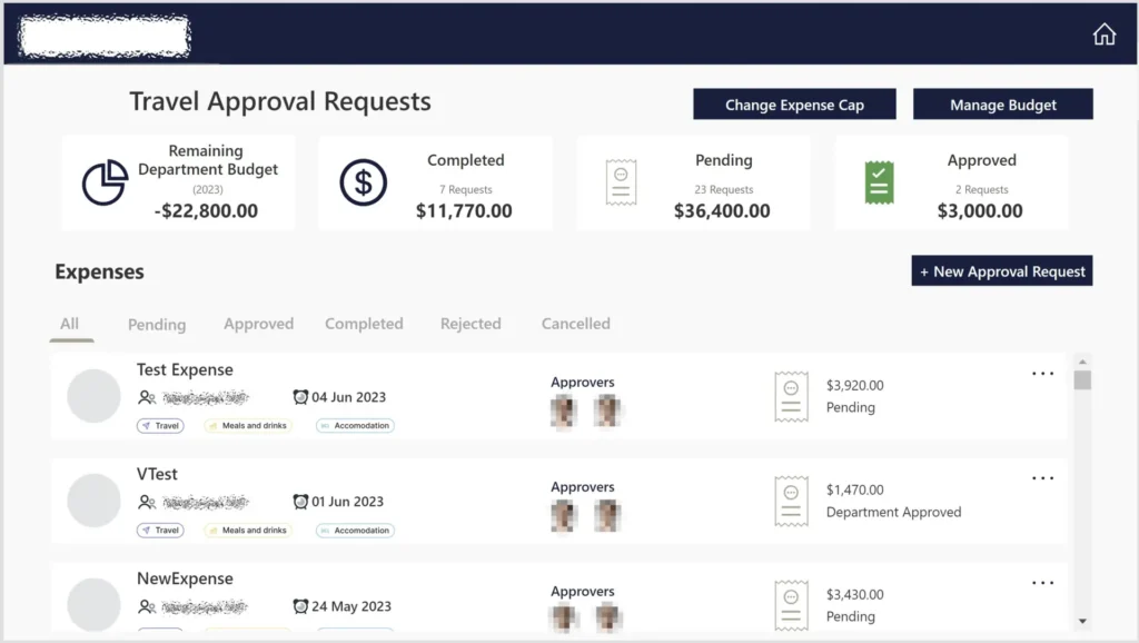 Automatic expense request and appoval workflow